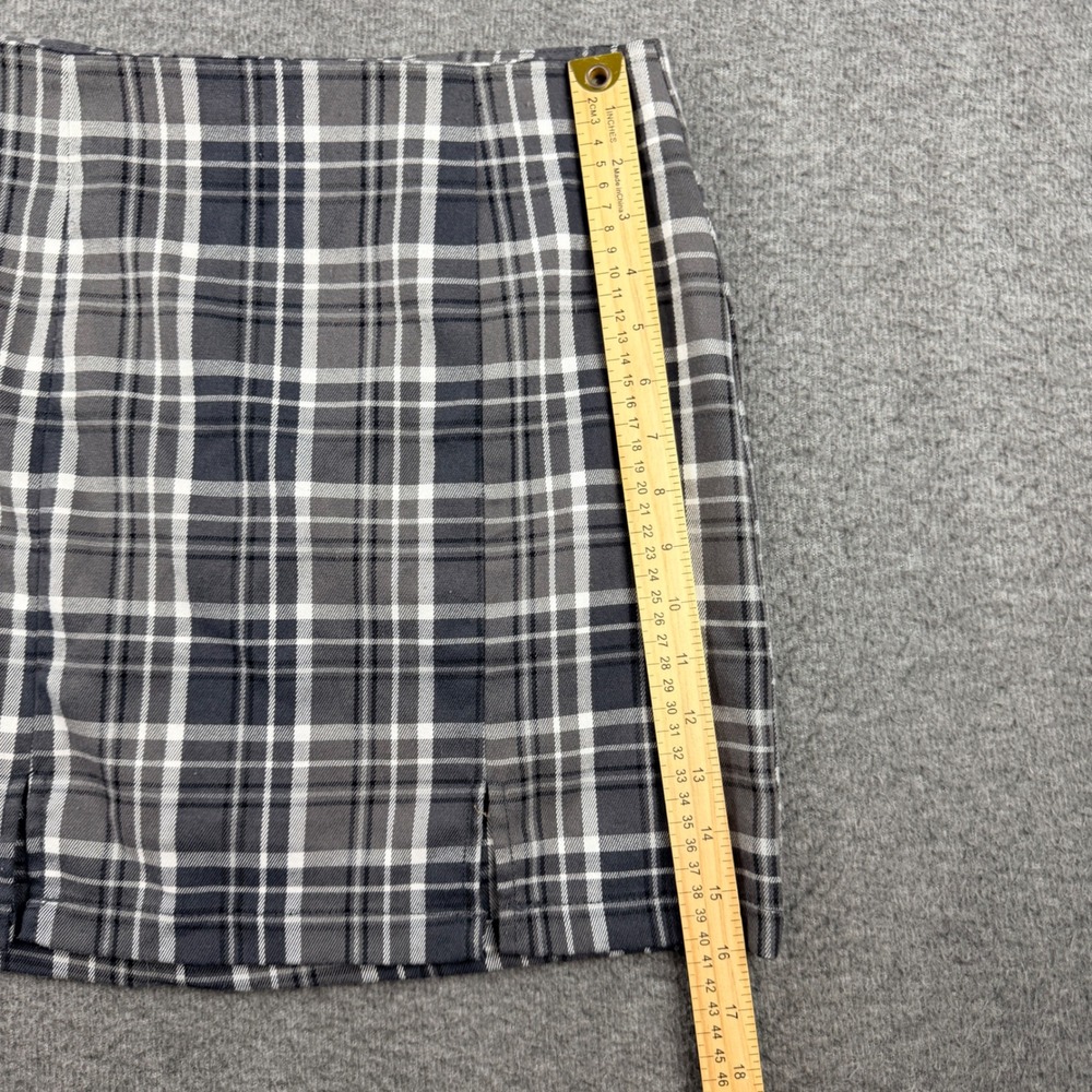 Aeropostale Plaid Mini Skirt Gray Black Women's L Large High Waisted Front Slits - Picture 7 of 8